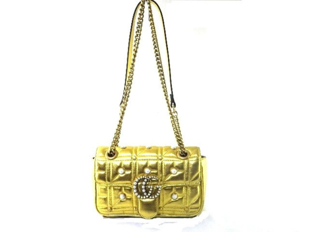 Gucci Chain Shoulder Bag GG Marmont Calfskin Pearl